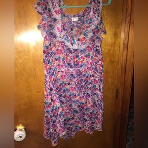 ❤️ Colorful Floral Ruffle Neck Sleeveless Tank Size Large